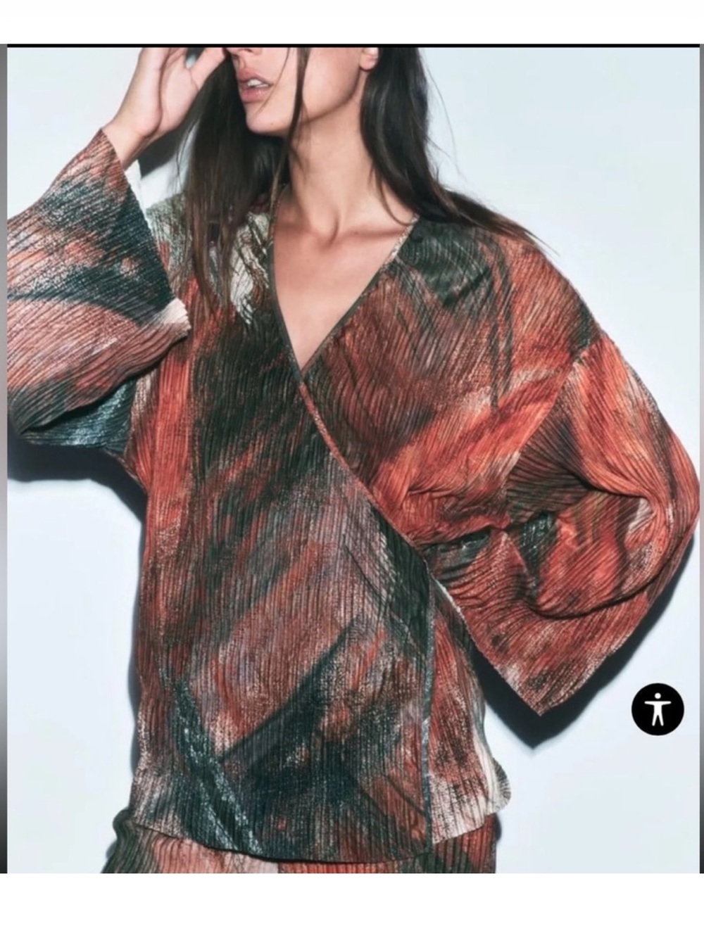 ZARA Printed Pleated Kimono Top